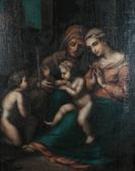 The Holy Family With The Infant Saint John The Baptist And Saint Elizabeth Oil Painting by Raphael (Raffaello Sanzio of Urbino)