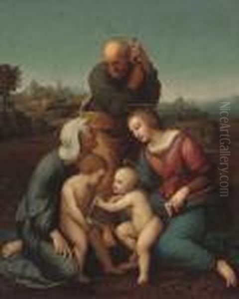 The Holy Family With Saint John The Baptist And Saint Elizabeth Oil Painting by Raphael (Raffaello Sanzio of Urbino)