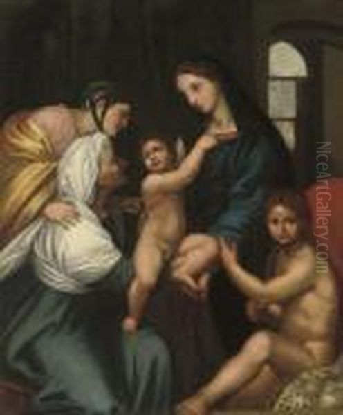 The Madonna And Child With The 
Infant Saint John The Baptist, Saint Elizabeth, And Saint Catherine Oil Painting by Raphael (Raffaello Sanzio of Urbino)