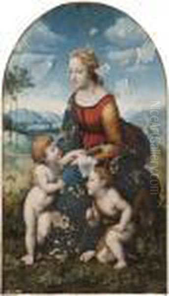 The Madonna And Child In A Landscape ('
La Belle Jardiniere
') Oil Painting by Raphael (Raffaello Sanzio of Urbino)