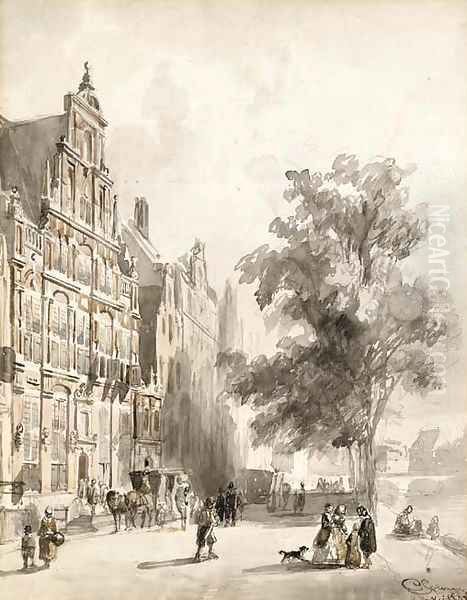 'Het Huis met de Hoofden' on the Keizersgracht, Amsterdam Oil Painting by Cornelis Springer