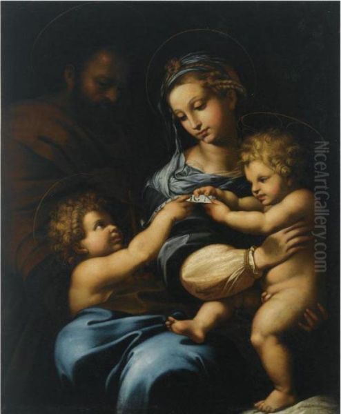 Holy Family With St John The Baptist As A Child Oil Painting by Raphael (Raffaello Sanzio of Urbino)