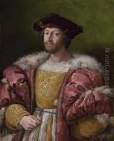 Portrait Of Lorenzo De' Medici, 
Duke Of Urbino (1492-1519), Three-quarter-length, Holding A Gold Box Oil Painting by Raphael (Raffaello Sanzio of Urbino)