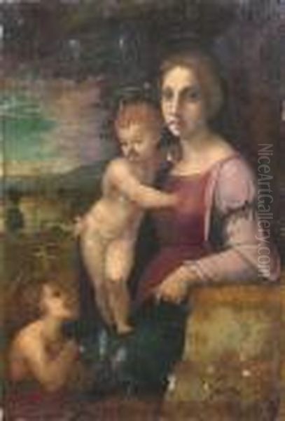 Madonna With The Infant St John The Baptist. Oil Painting by Raphael (Raffaello Sanzio of Urbino)