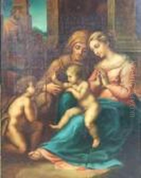 Vierge Avec Enfant Jesus, Sainte Anne Et Saint Jean Baptiste. Oil Painting by Raphael (Raffaello Sanzio of Urbino)