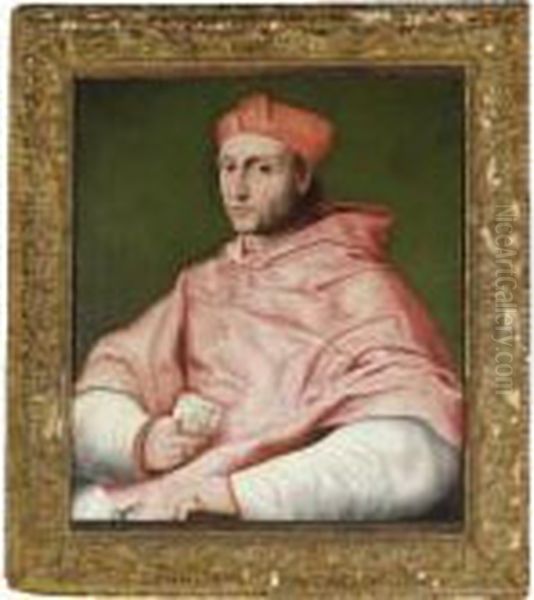 Portrait Of Cardinal Bibbiena 
(1470 -1520), Half Length, Seated And Holding A Piece Of Paper Oil Painting by Raphael (Raffaello Sanzio of Urbino)