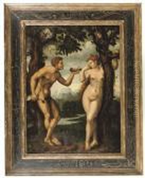 The Temptation Of Adam And Eve Oil Painting by Raphael (Raffaello Sanzio of Urbino)