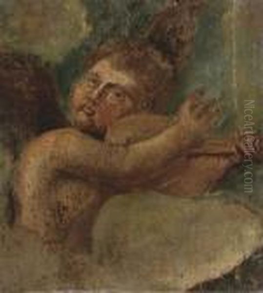 A Winged Cherub: A Fragment Oil Painting by Raphael (Raffaello Sanzio of Urbino)