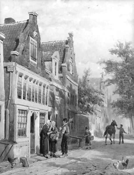 A streetscene with villagers conversing on a doorstep Oil Painting by Cornelis Springer