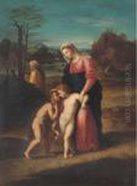 The Holy Family In A Landscape Oil Painting by Raphael (Raffaello Sanzio of Urbino)