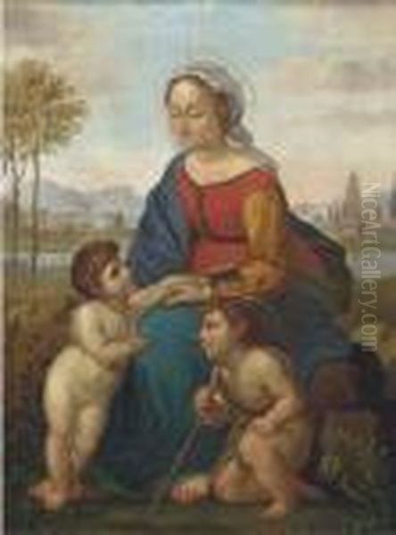 La Belle Jardiniere: The Madonna And Child With The Infant Saintjohn The Baptist Oil Painting by Raphael (Raffaello Sanzio of Urbino)