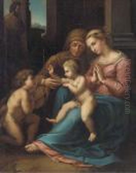 The Virgin And Child With The Infant Saint John The Baptist Andsaint Elizabeth Oil Painting by Raphael (Raffaello Sanzio of Urbino)