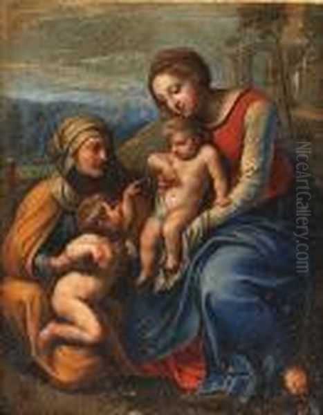 The Madonna And Child With Saint Elizabeth And The Infant Saint John The Baptist Oil Painting by Raphael (Raffaello Sanzio of Urbino)