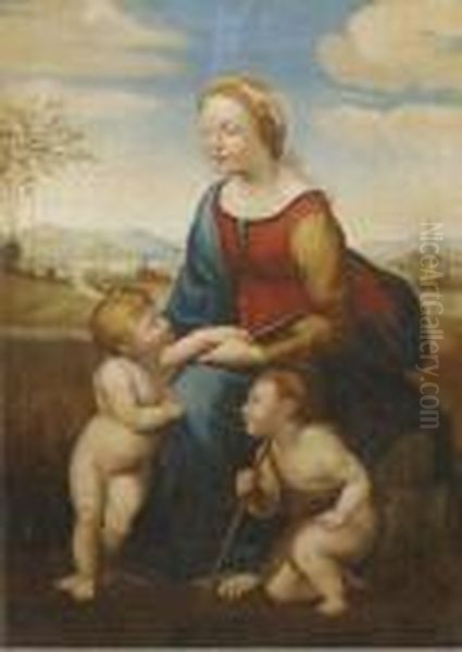 The Madonna And Child With The 
Infant Saint John The Baptist In Alandscape: La Belle Jardiniere Oil Painting by Raphael (Raffaello Sanzio of Urbino)