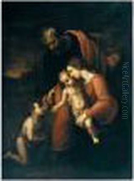 The Holy Family With The Infant Saint John The Baptist Oil Painting by Raphael (Raffaello Sanzio of Urbino)