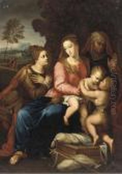 The Virgin And Child With St. John The Baptist Oil Painting by Raphael (Raffaello Sanzio of Urbino)