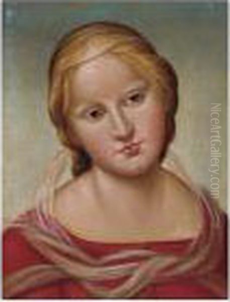 Head Of The Virgin Oil Painting by Raphael (Raffaello Sanzio of Urbino)