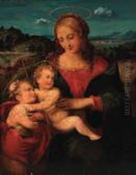 The Madonna And Child With The Infant Saint John The Baptist Oil Painting by Raphael (Raffaello Sanzio of Urbino)