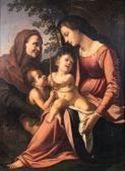 The Madonna And Child With The Infant Saint John The Baptist Andsaint Elizabeth Oil Painting by Raphael (Raffaello Sanzio of Urbino)