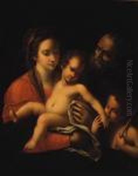 The Holy Family With The Infant Saint John The Baptist Oil Painting by Raphael (Raffaello Sanzio of Urbino)