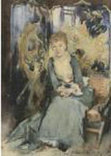 Mrs Reubell Seated In Front Of A Screen Oil Painting by John Singer Sargent