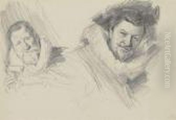 Studies Of Two Heads From 'the 
Banquet Of The Officers Of The St.george Civic Guard,' After Frans Hals Oil Painting by John Singer Sargent