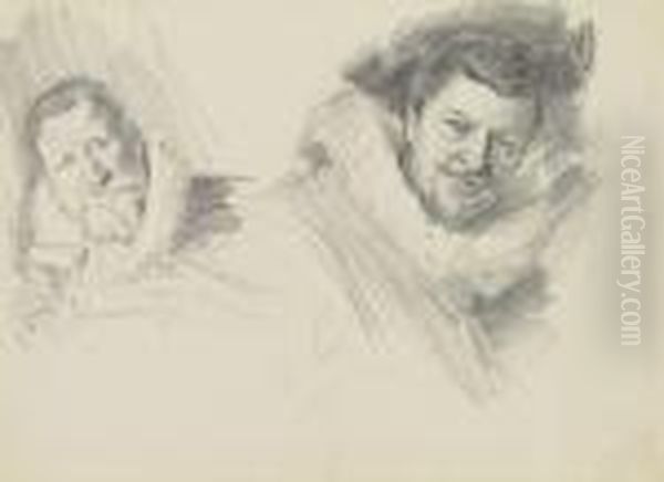 Studies Of Two Heads From 'the 
Banquet Of The Officers Of The St.george Civic Guard,' After Frans Hals Oil Painting by John Singer Sargent