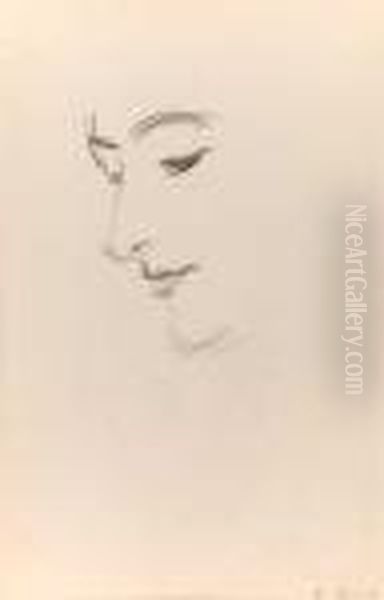 Study Of A Woman's Head, Looking Down Oil Painting by John Singer Sargent