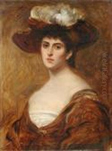 Portrait Of A Lady In A Feathered Hat And Velvet Wrap Oil On Canvas 51 X 38cm Oil Painting by John Singer Sargent