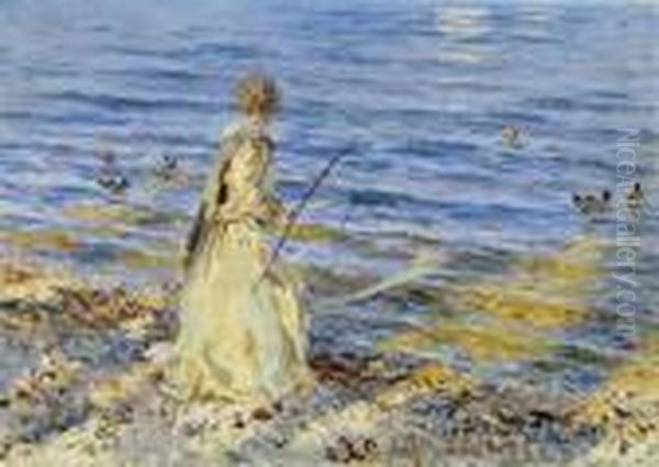 Girl Fishing At San Vigilio Oil Painting by John Singer Sargent