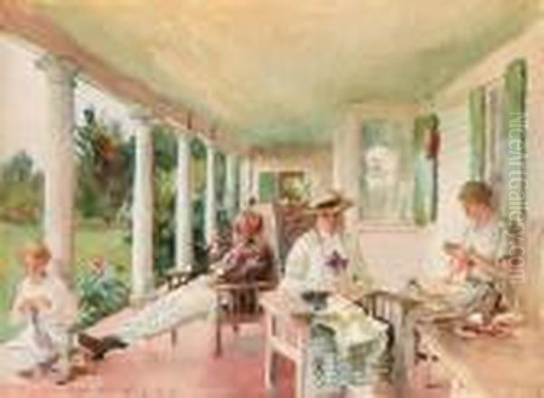 On The Verandah (ironbound Island, Maine) Oil Painting by John Singer Sargent