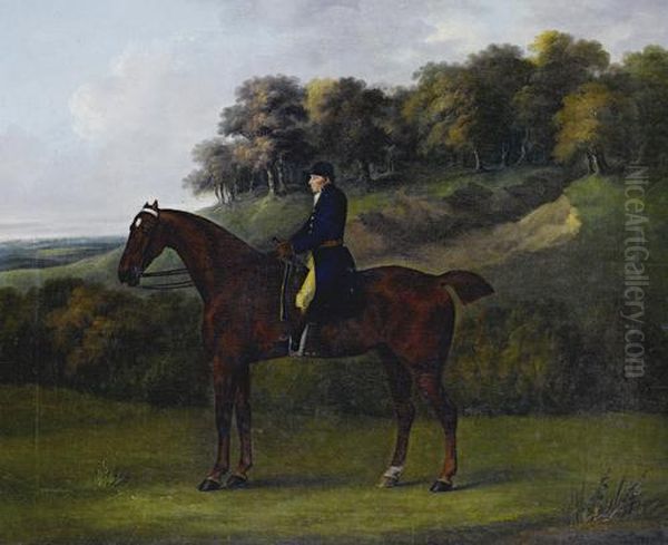 A Bay Hunter With A Rider Up In A Woodedlandscape Oil Painting by John Nost Sartorius