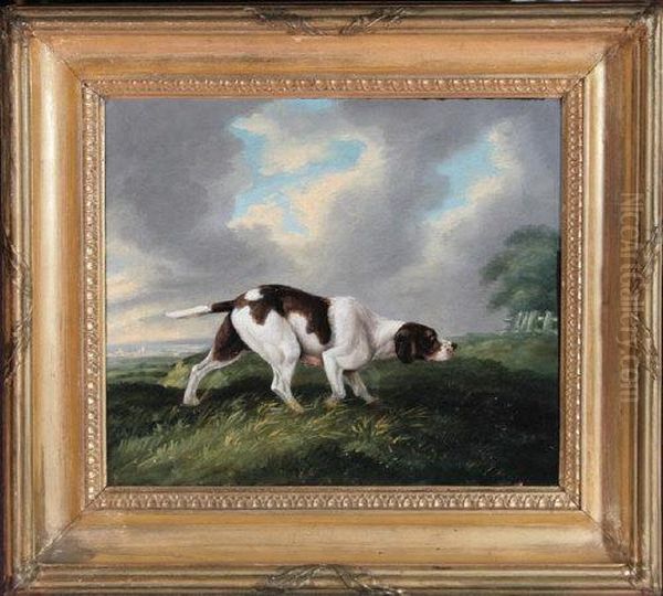 A Portrait Of A Pointer In A Landscape Oil Painting by John Nost Sartorius