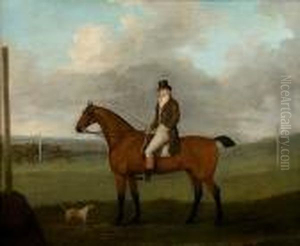 Portrait Of A Gentleman On A Bay Horse Beforea Racecourse Oil Painting by John Nost Sartorius