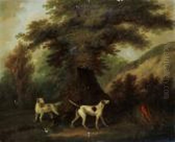 A Huntsman On Horseback And His 
Dogs In Alandscape; And Two Pointers And A Hare In A Landscape Oil Painting by John Nost Sartorius