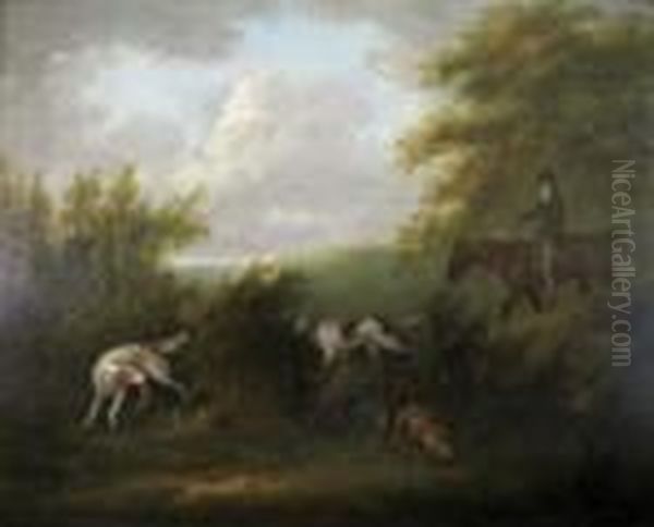 Sportsmen With Setters And Hare In A Wooded Landscape Oil Painting by John Nost Sartorius