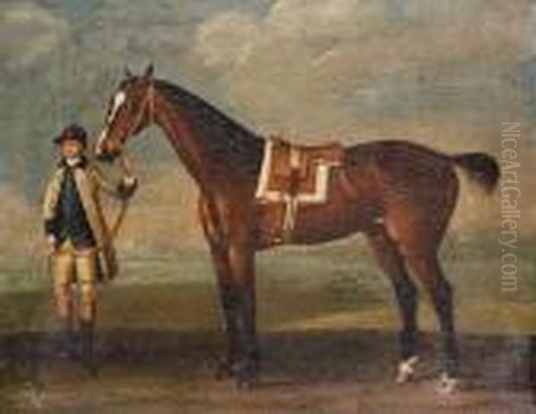 A Saddled Racehorse And Groom by John Nost Sartorius