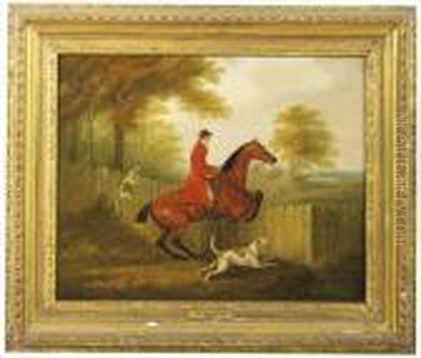 A Huntsman At A Fence With Two Hounds Oil Painting by John Nost Sartorius