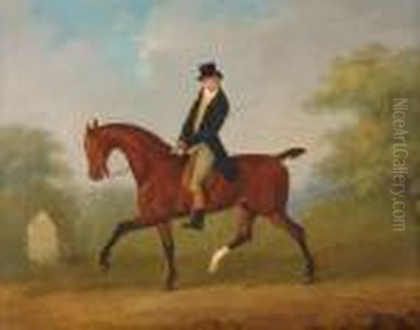 A Bay Hunter With His Gentleman Rider, In A Landscape Oil Painting by John Nost Sartorius