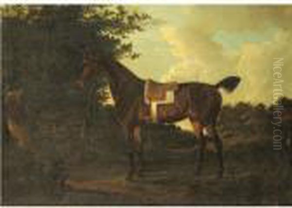 A Bay Hunter In A Landscape Oil Painting by John Nost Sartorius