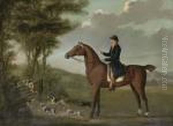 A Huntsman On His Hunter In An Extensive Landscape, With Houndsjumping A Gate Oil Painting by John Nost Sartorius