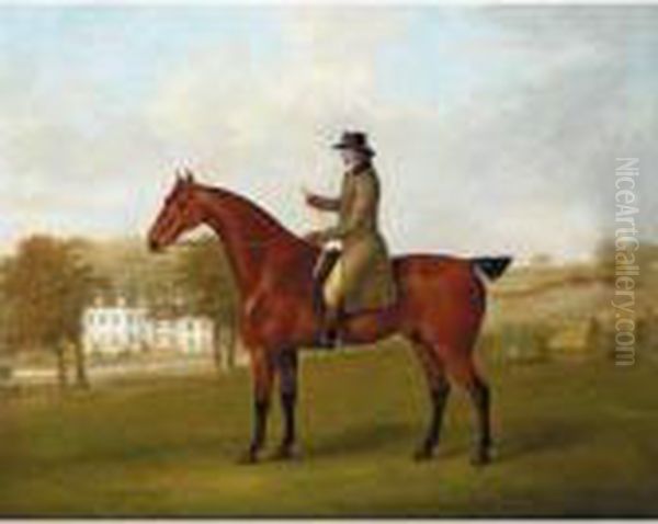 A Gentleman Mounted On His Bay Hunter In The Grounds Of His House, A Hunt Beyond Oil Painting by John Nost Sartorius