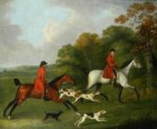 Two Huntsmen Riding With Hounds, (j Lambert Esq Of Shropshire) Oil Painting by John Nost Sartorius