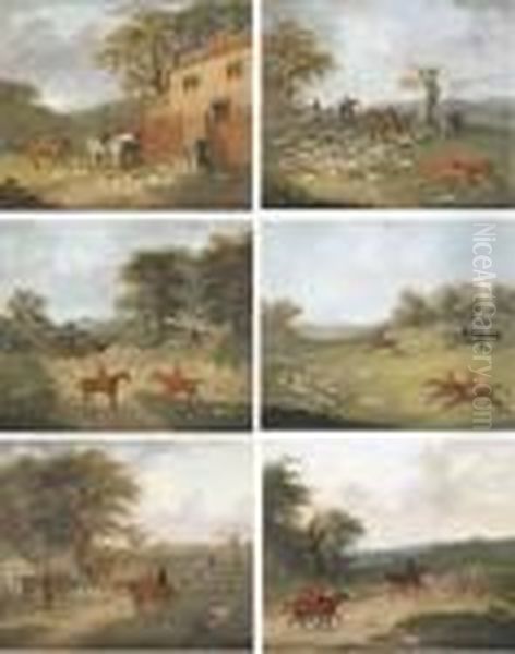 A Run With Mr. James Drake 
Brockman's Hounds At Beachborough, Kent:leaving The Kennels, Underhill, 
Shornecliffe; Going To Covert; Goneaway; Full Cry; The Death - Treeing 
The Fox; And The Returnhome Oil Painting by John Nost Sartorius