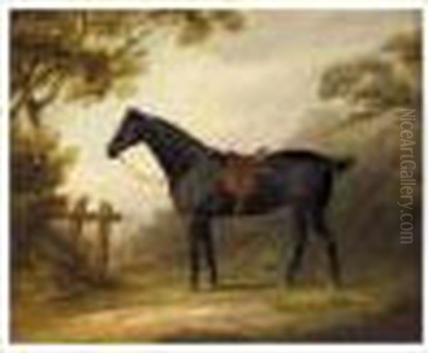 Portrait Of A Saddled Dark Bay Hunter In A Landscape Oil Painting by John Nost Sartorius