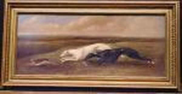 Two Greyhounds Coursing A Hare Oil Painting by John Nost Sartorius