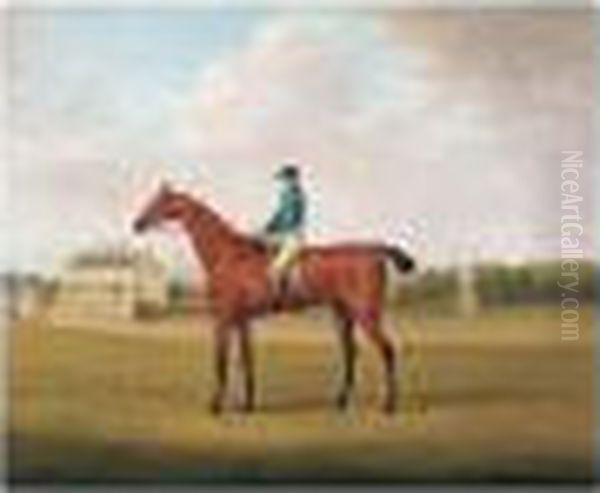 Biddick, A Bay Racehorse, With Jockey Up On Doncaster Racecourse Oil Painting by John Nost Sartorius