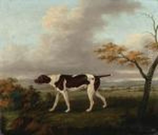 A Pointer With A Hare In An Extensive Landscape Oil Painting by John Nost Sartorius