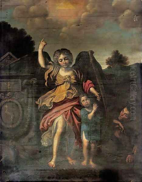 An infant and angel Oil Painting by Bartolomeo Schedoni