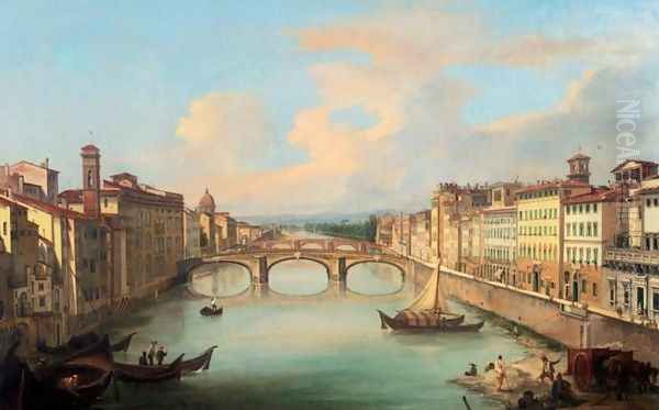 Arno from the Ponte Vecchio, Florence Oil Painting by Giovanni Signorini